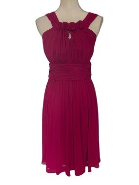 Evan Picone Dark Berry Sleeveless Rosette Fit and Flare Dress (6)